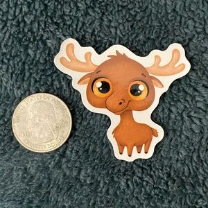 10/$10 Stickers - Cute Cartoon Baby Moose/Deer Sticker With Large Eyes & Antlers